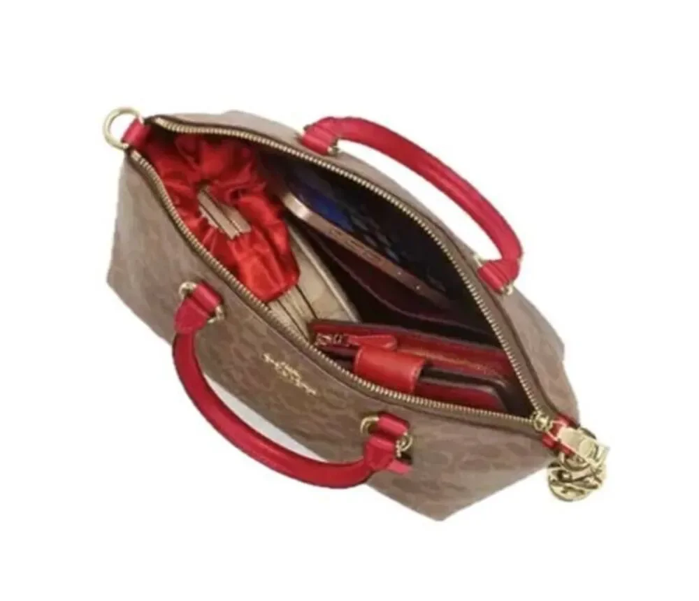 NWT~COACH Sadie Satchel Bag in Signature Canvas & Red Accents~$460 Retail~